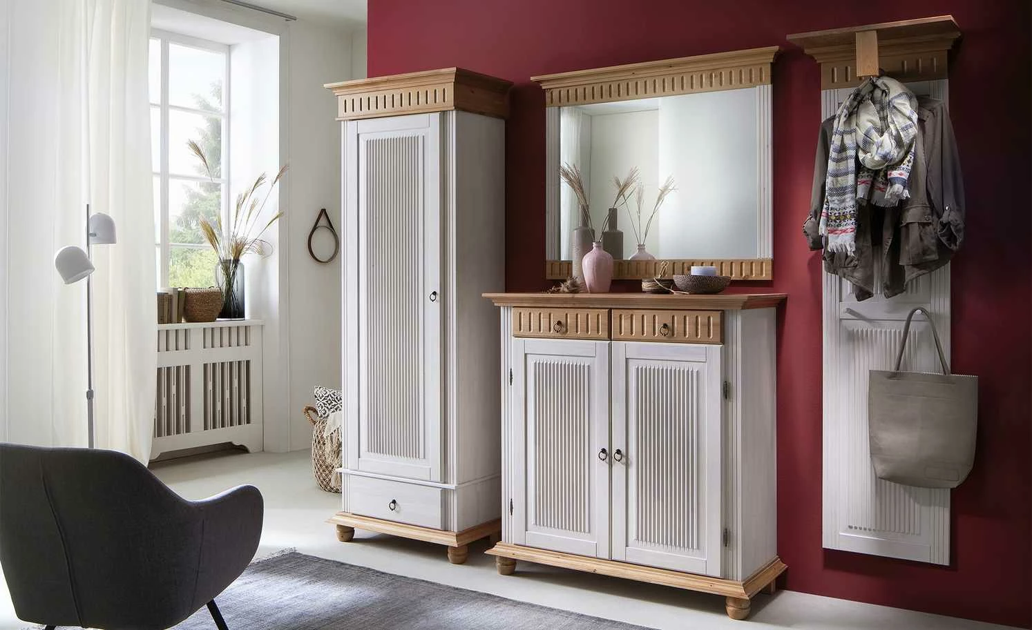 Spiegel Bornholm | Kiefer Weiß / Kiefer Antik-Look 1 Spiegel Bornholm | Kiefer Weiß / Kiefer Antik-Look