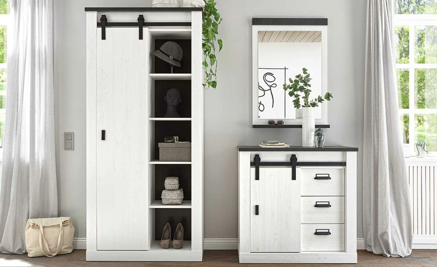 Spiegel mit Ablage Sintra | Pinie Weiß (Nachbildung) / Anthrazit 2 Spiegel mit Ablage Sintra | Pinie Weiß (Nachbildung) / Anthrazit – Bild 2