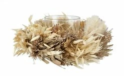 Teelichthalter mit Trockenblumenkranz | Braun